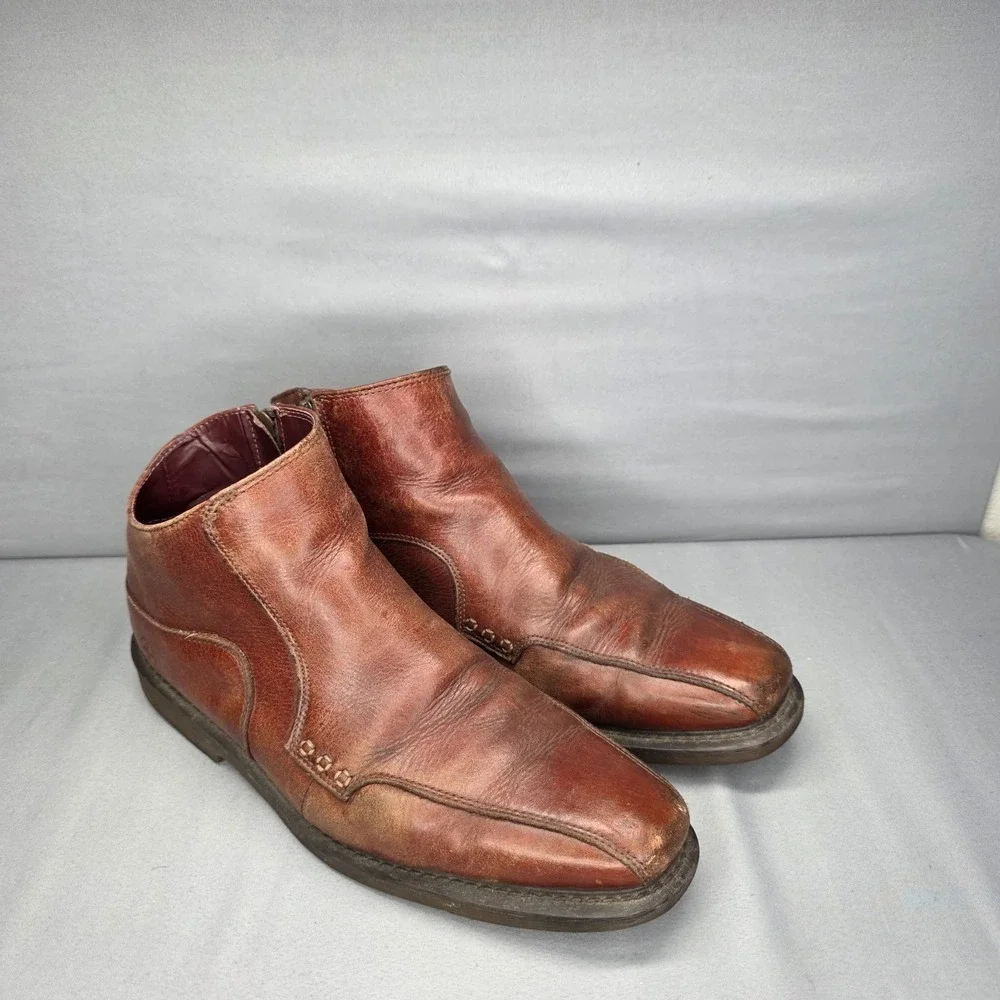 Dr. Martens Smiths Boots Mens 10 Womens 11 Brown Asymmetric Ankle Zip Up Leather